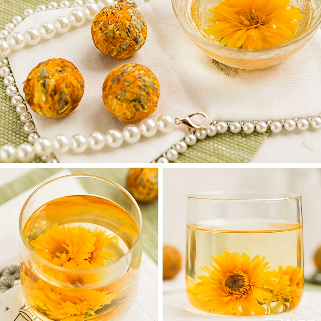 Hand-rolled blooming chrysanthemum tea dragon ball unfurling