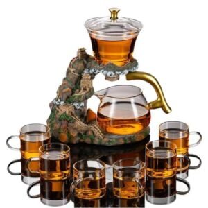Beautiful 9-Piece Glass Automatic Tea Set - Magnetic Dispensing Demonstration
