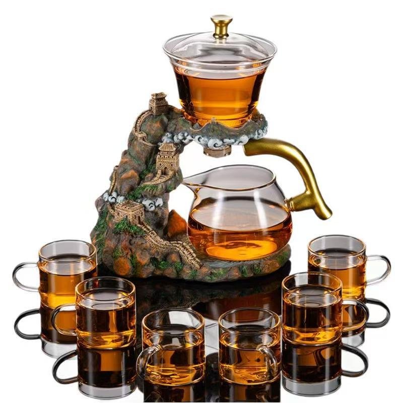 Beautiful 9-Piece Glass Automatic Tea Set - Magnetic Dispensing Demonstration
