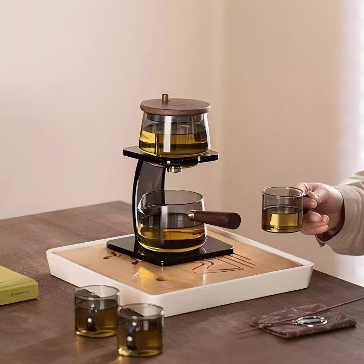 Stunning 9-Piece Minimalist Automatic Glass Tea Set with Side Handle Pitcher | Modern Gongfu tea set - Image 4
