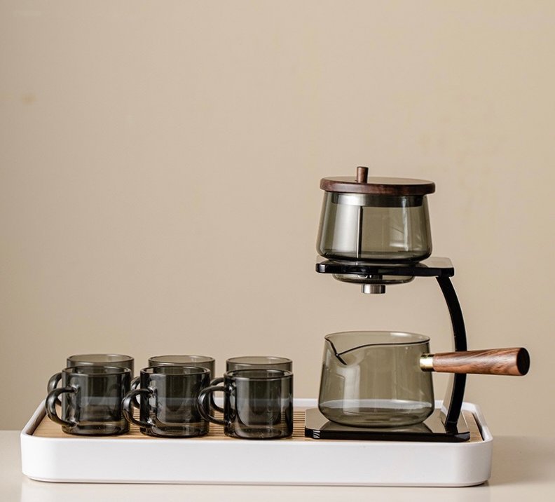 Stunning 9-Piece Minimalist Automatic Glass Tea Set with Side Handle Pitcher | Modern Gongfu tea set - Image 2