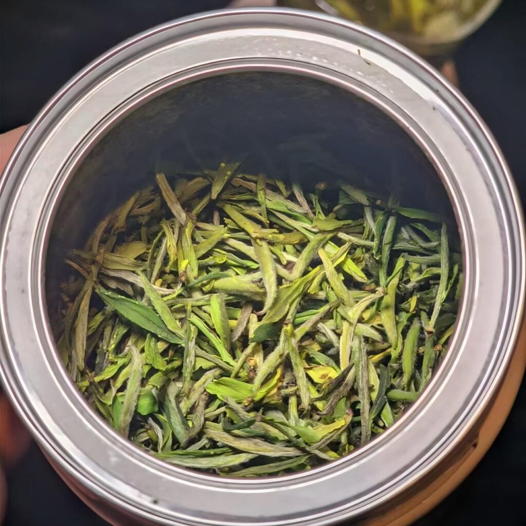 Proper storage for loose leaf green tea using an airtight opaque tin canister to preserve freshness and antioxidants.