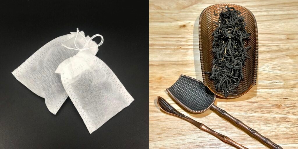 whole leaf loose leaf black tea compared with broken tea bag particles