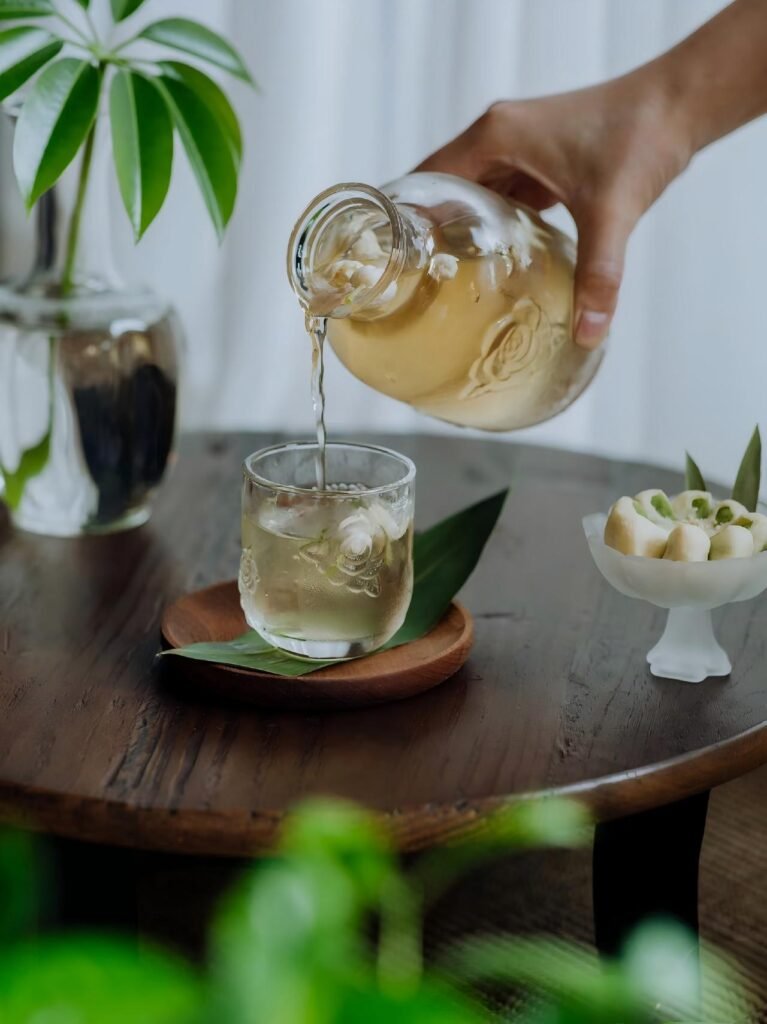 Cold brew tea ready to serve in glass pitcher