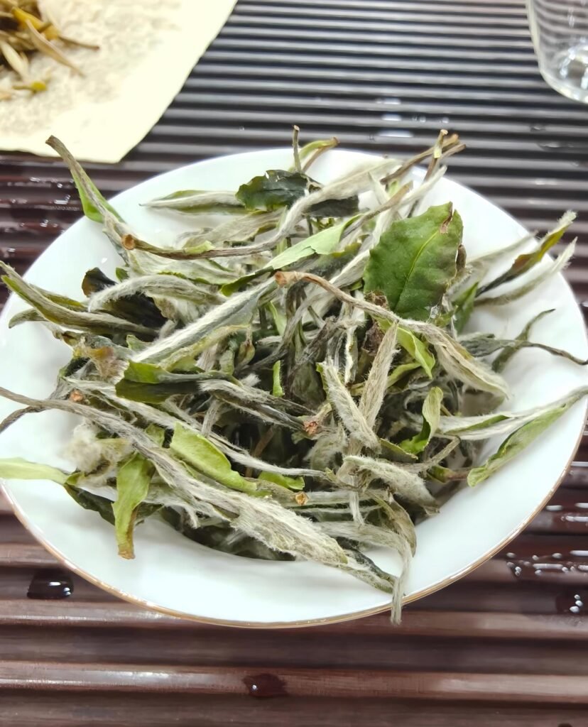 Close-up of pekoe fuzz on White Peony Bai MuDan tea buds